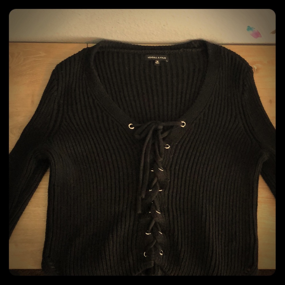 Kendall & Kylie Lace Up Sweater
